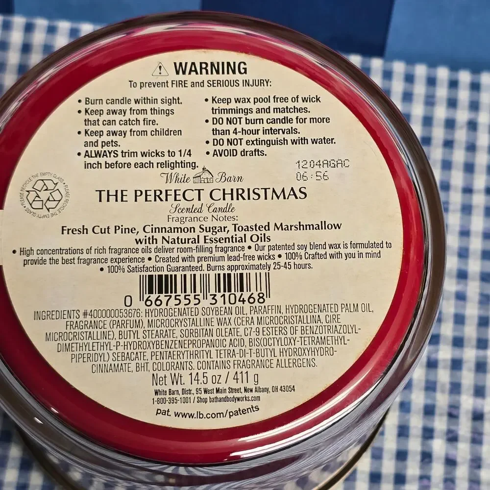 BBW The Perfect Christmas Large 3 Wick Candle Holiday Home Fragrance Scent Decor